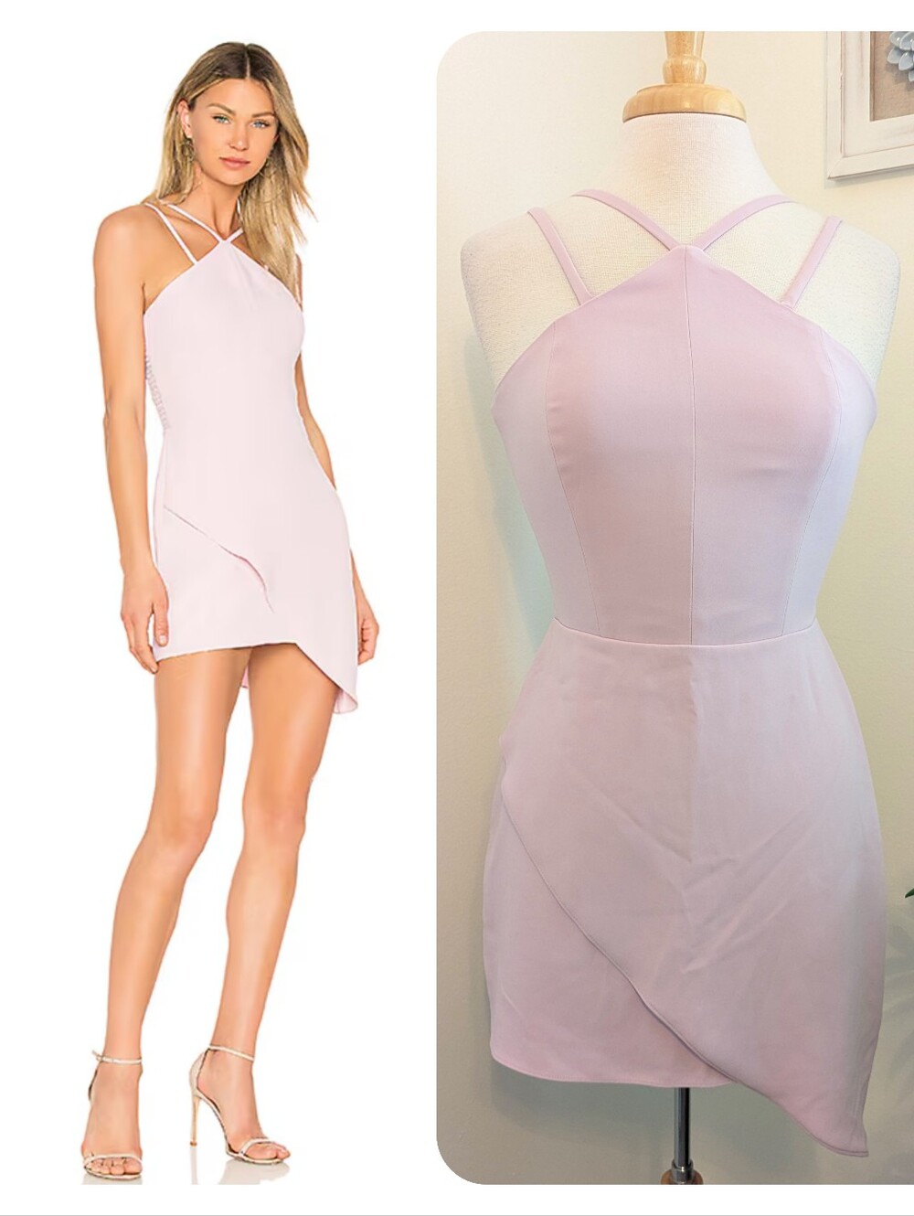 Amanda Uprichard Pale Pink Strappy Halter Asymmetrical Tulip Mini Dress Small